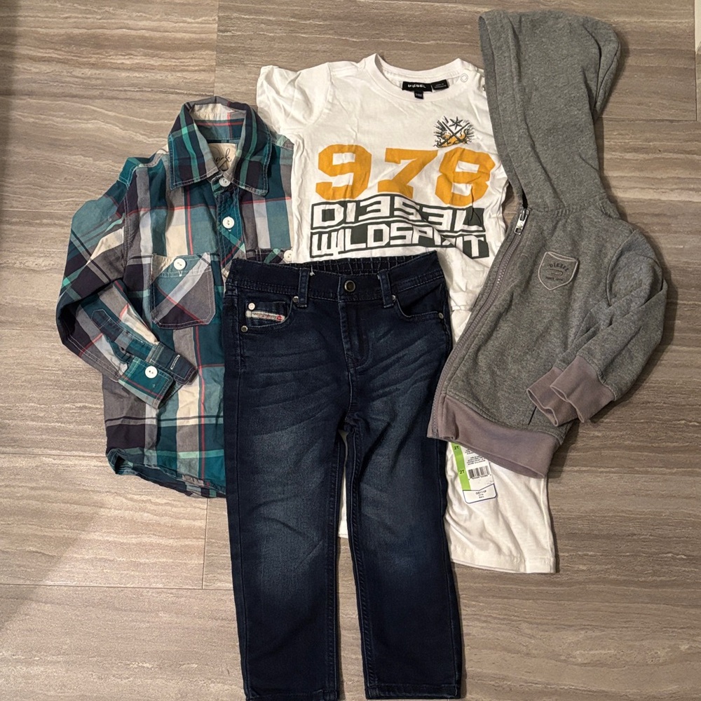 Diesel Kids Wardrobe Lot- Jeans, Hoodie, Tees & Peek Plaid Button Down